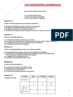 Ejercicios de Expresiones Algebraicas