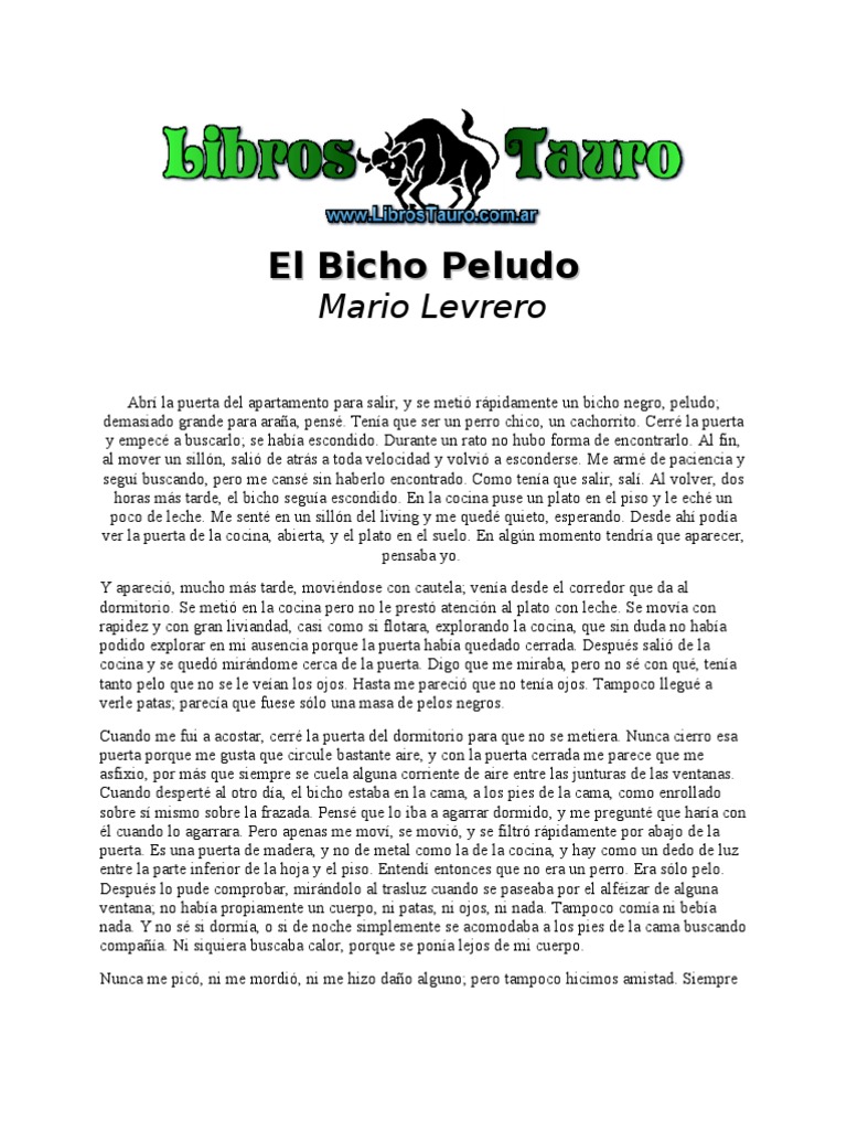 El Bicho Peludo de Mario Levrero | PDF | Herida | Ocio