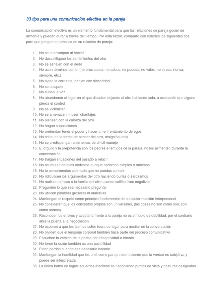 Tips para una comunicación efectiva en pareja | PDF | Crecimiento ...