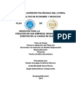 Plan de Negocios Para La Creacion de Una Empresas Organizadora de Eventos en La Ciudad de Guayaqu