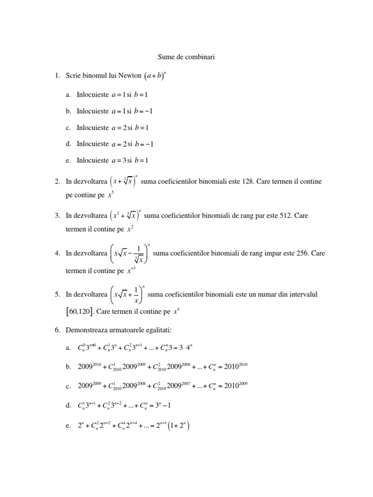 Sume de Combinari | PDF