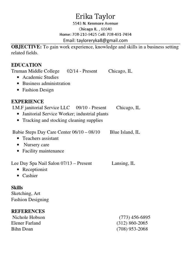 Chicago Resume of Erika Taylor | PDF