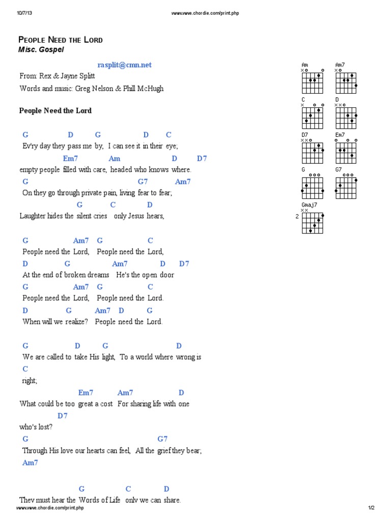 People Need the Lord Lyrics and Chords in G