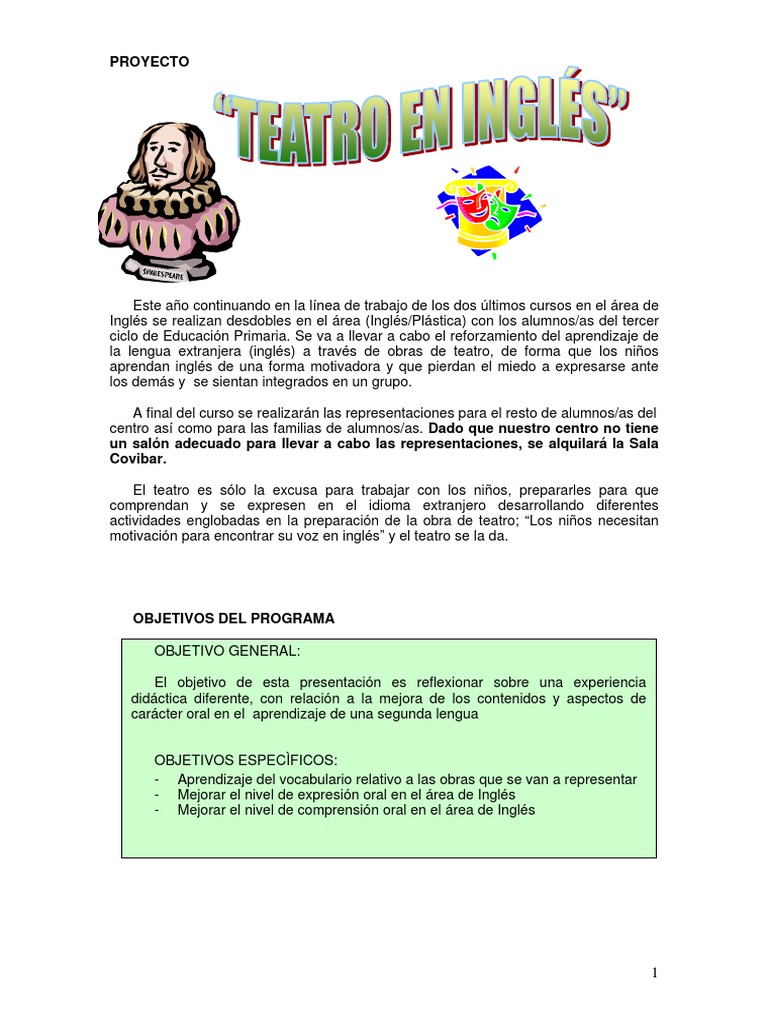 Teatro en Ingles PDF Idioma en Inglés Teatro