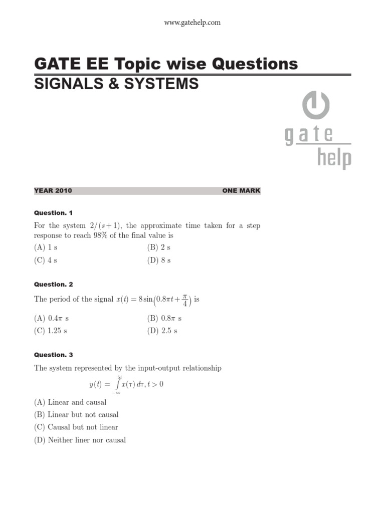 Signals and Systems Questions Signal (Electrical Engineering