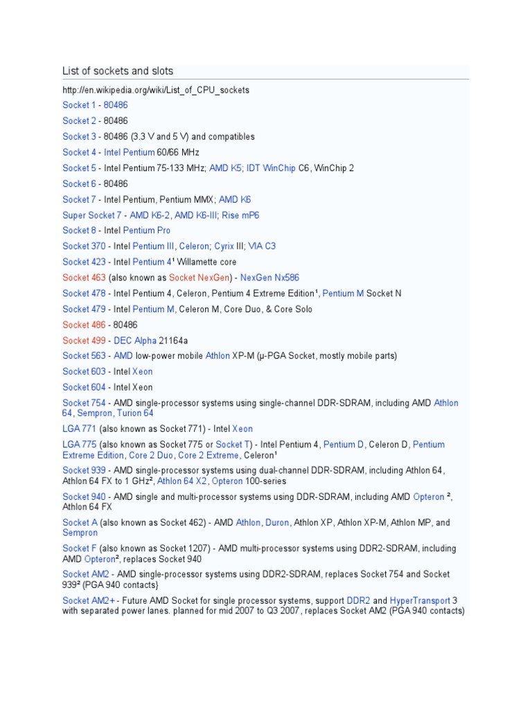 A List of CPU Sockets and Slots | PDF | Advanced Micro Devices ...