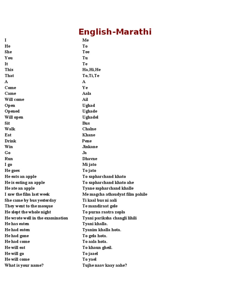 English To Marathi