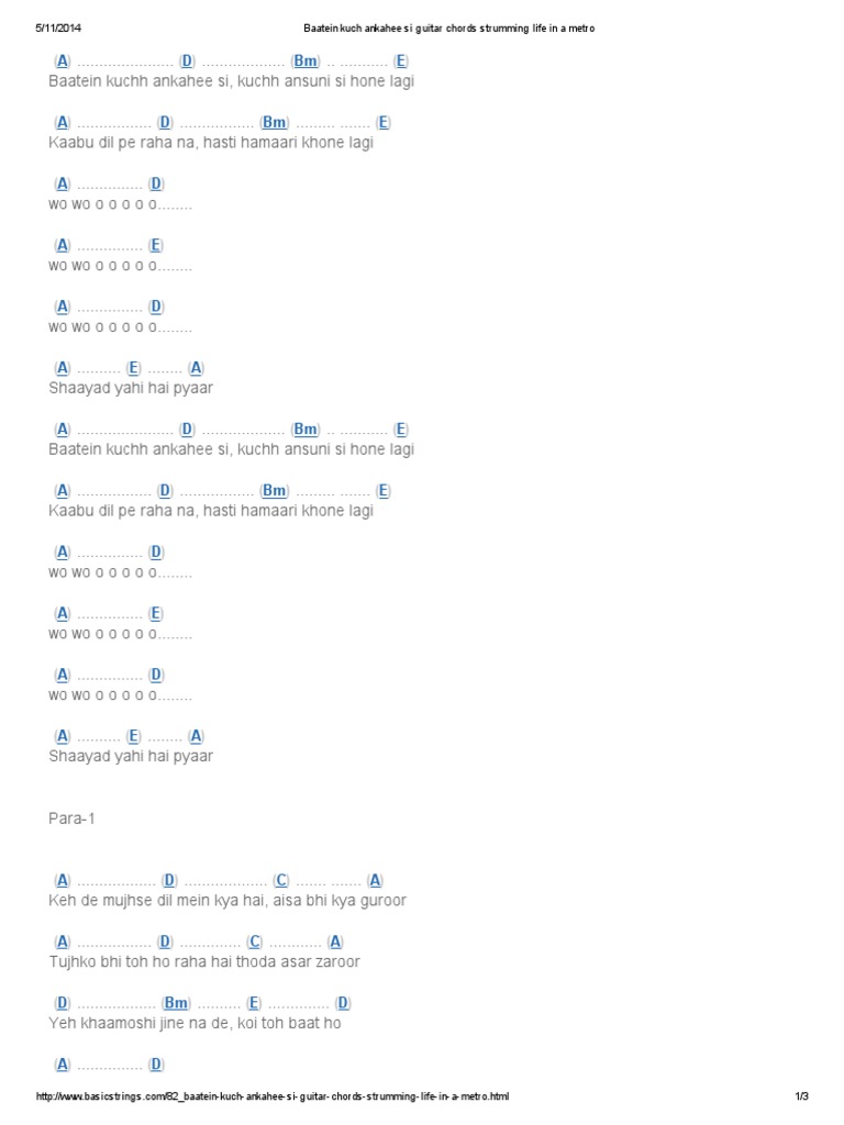 Baatein Kuch Ankahee Si Guitar Chords Strumming Life in A Metro | PDF |  Teaching Methods \u0026 Materials, image size:768x1024