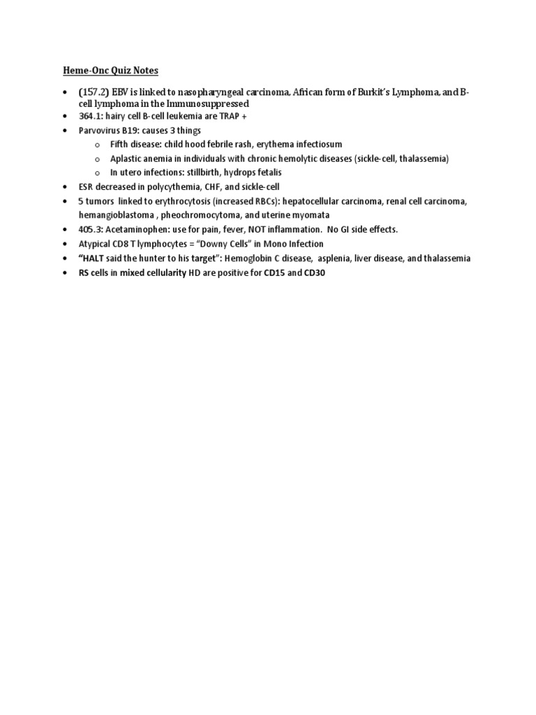 Heme-Onc Study Guide | PDF | Wellness | Science & Mathematics
