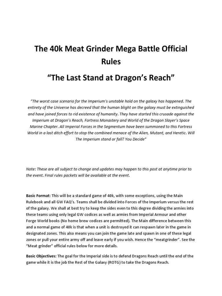 The 40k Meat Grinder Mega Battle Official Rules PDF Military Warfare