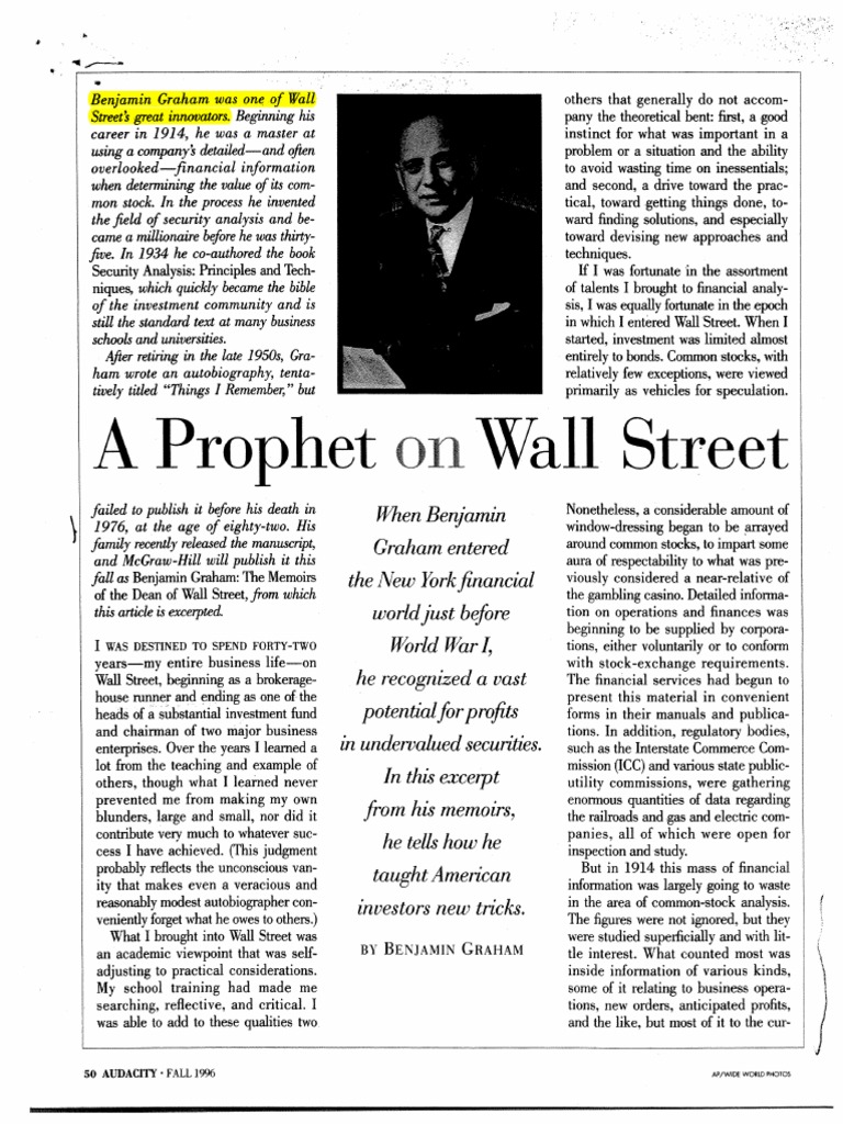 A Prophet of Wall Street: Benjamin Graham Shares Insights from His ...