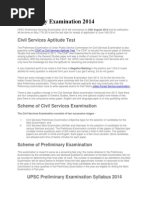 Preliminary Examination 2014: Civil Services Aptitude Test