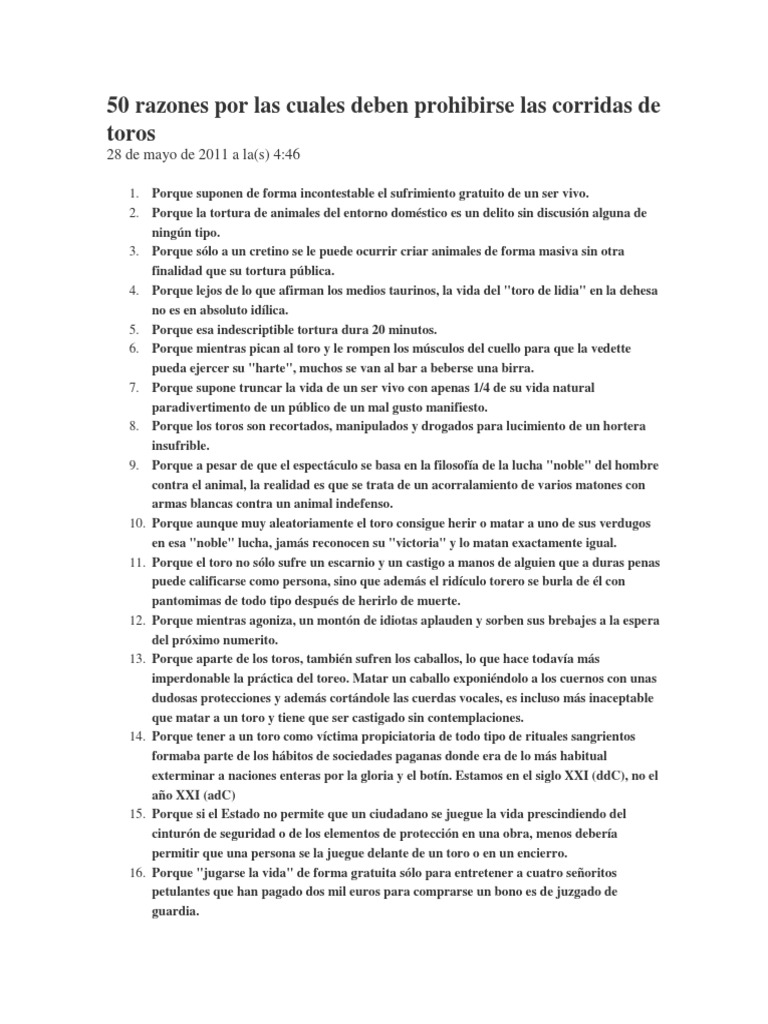 No A Las Corridas de Toros | PDF | Toreo | Crueldad hacia los animales