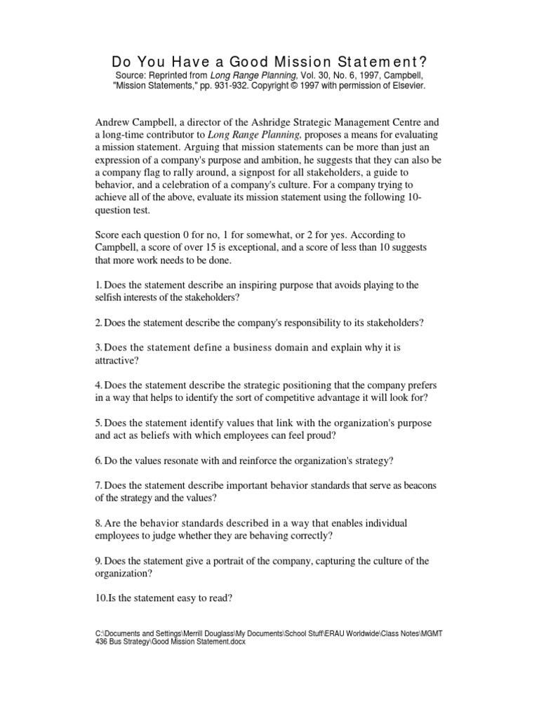 Campbell's 10 Questions PDF