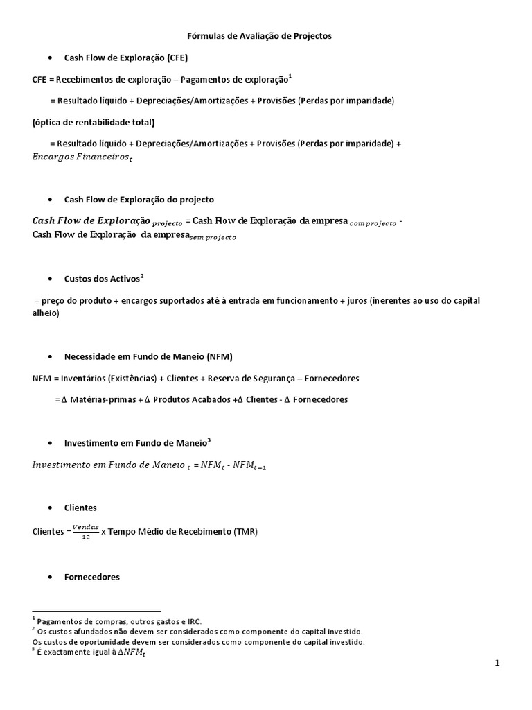Fórmulas de Avaliação de Projetos Financeiros | PDF | Alavancagem ...