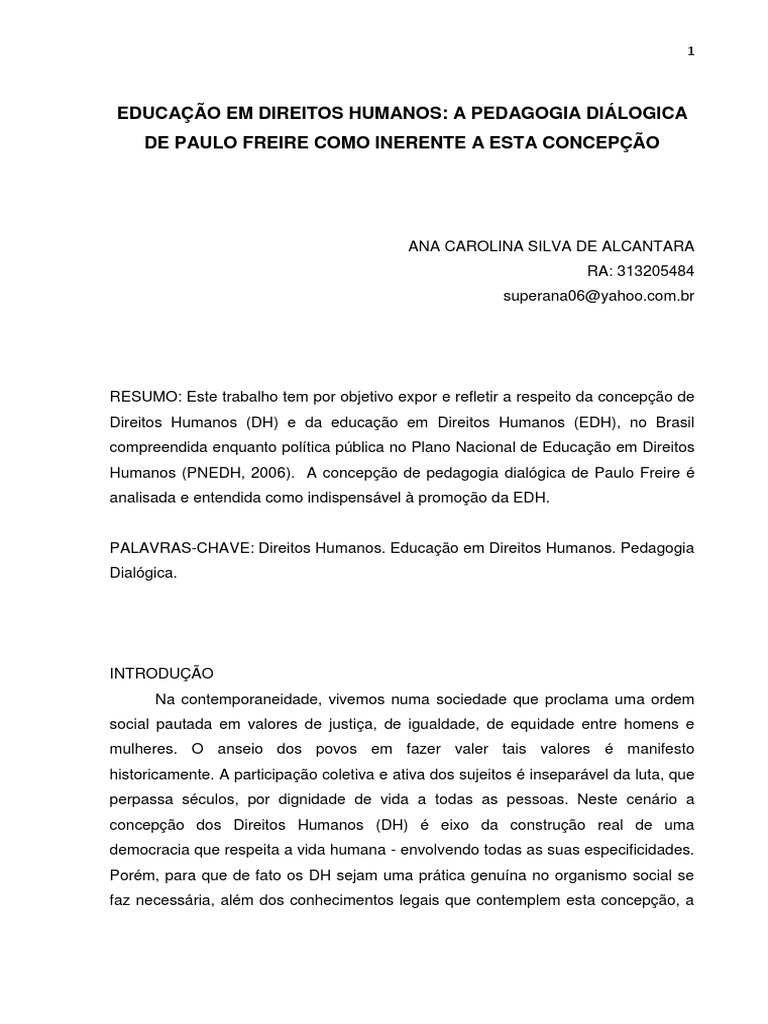 tcc EDUCAÇÃO EM DIREITOS HUMANOS.docx Direitos humanos Sociologia