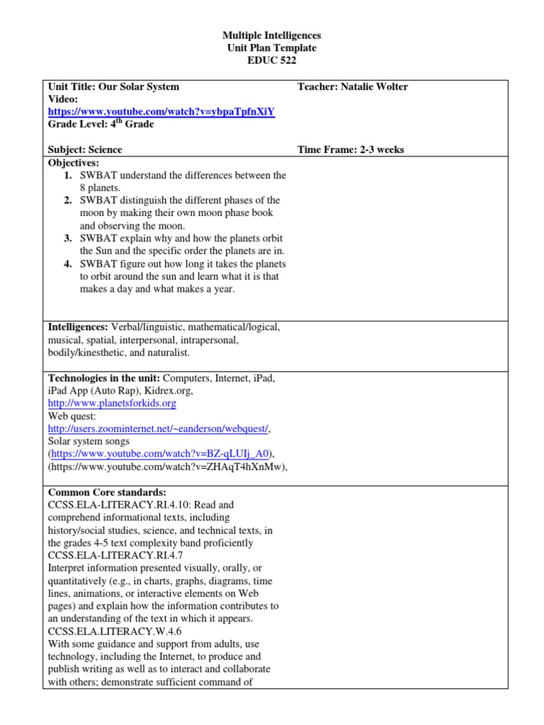 Multiple Intelligences Project 3 Amateur Astronomy Planets