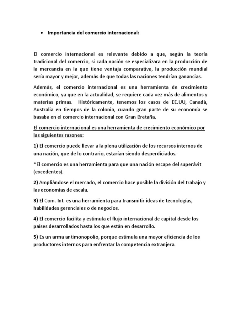 Importancia Del Comercio Internacional y Desarrollo Económico | PDF ...