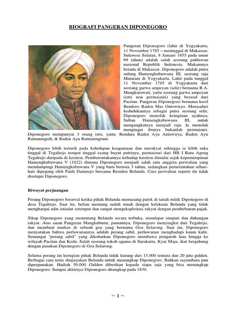 Biografi Pangeran Diponegoro | PDF