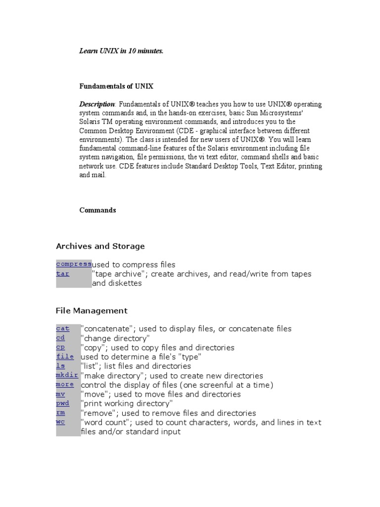 Fundamentals of UNIX - Basic Commands | PDF