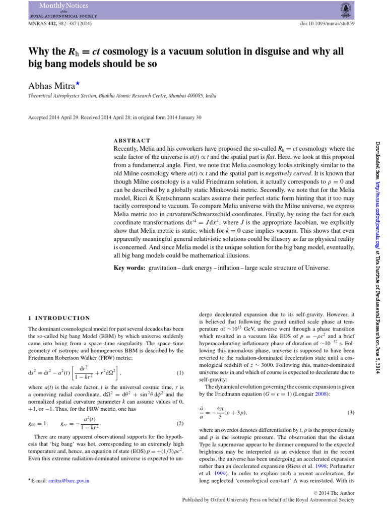 Rh = ct Cosmology: A Vacuum Analysis | PDF | Physical Cosmology | Big Bang