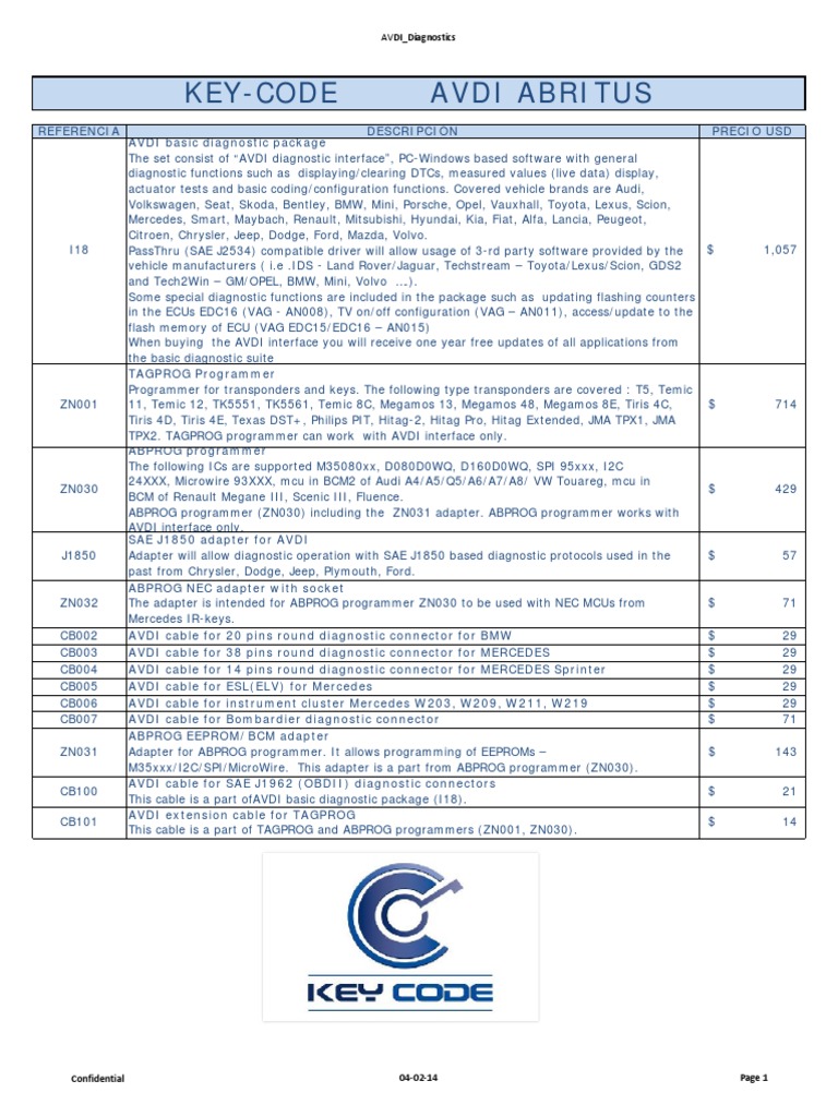 Key-Code AVDI - Diagnostics USD | PDF | Volkswagen Group | Audi
