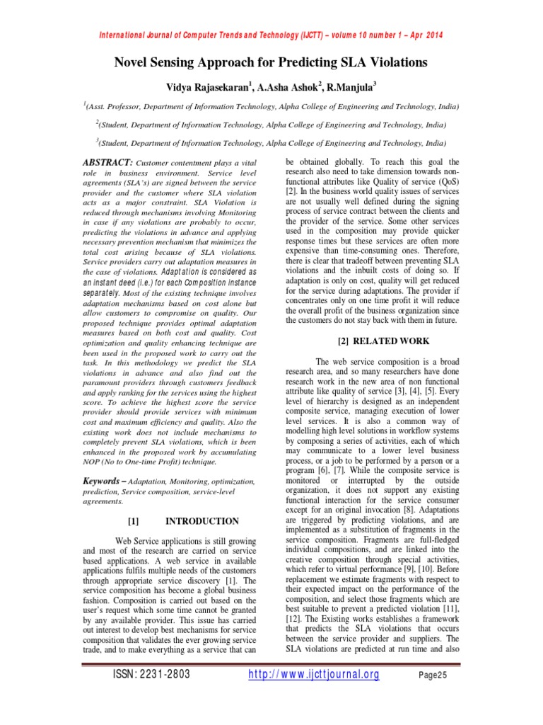 Predicting SLA Violations in Services | PDF | Service Level Agreement ...
