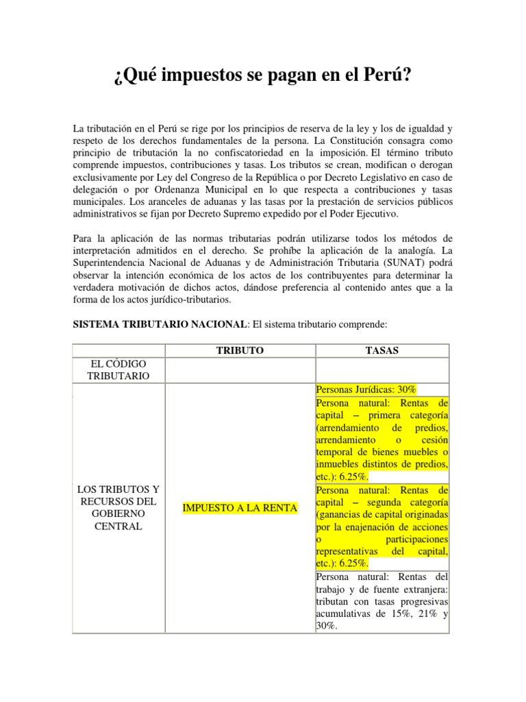 Qué Impuestos Se Pagan en El Perú | PDF | Cuota | Impuestos