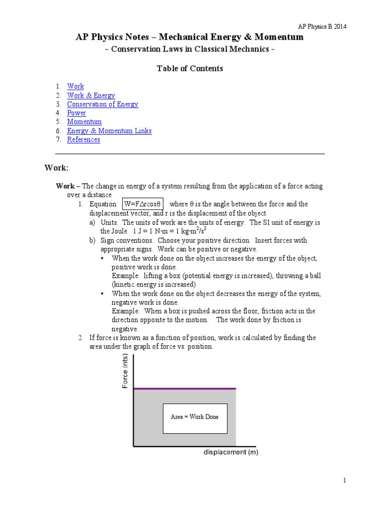 AP Physics Notes Mechanical Energy & Momentum Conservation Laws