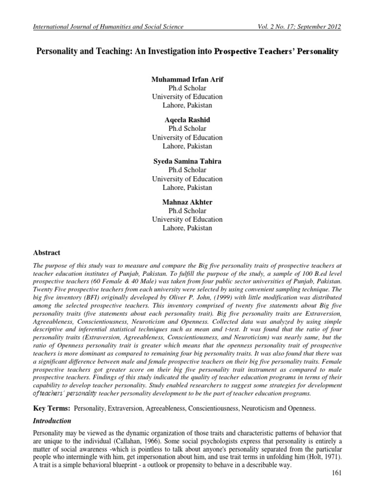 Personality and Teaching | PDF | P Value | Extraversion And Introversion