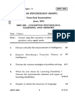 MAPC Term-End Exam Covers Cognitive Psych, Learning & Memory
