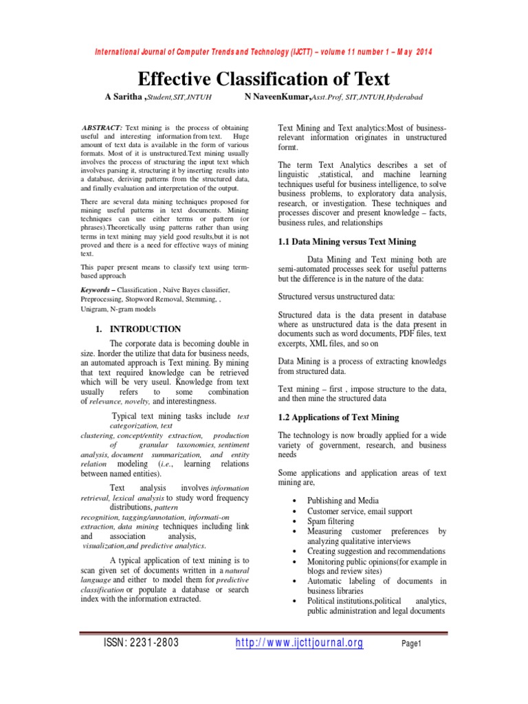 Effective Classification of Text | PDF | Machine Learning | Information ...