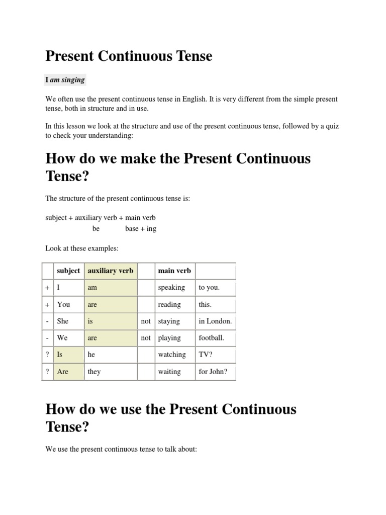 Understanding Present Continuous Tense | PDF | Consonant | Grammatical ...
