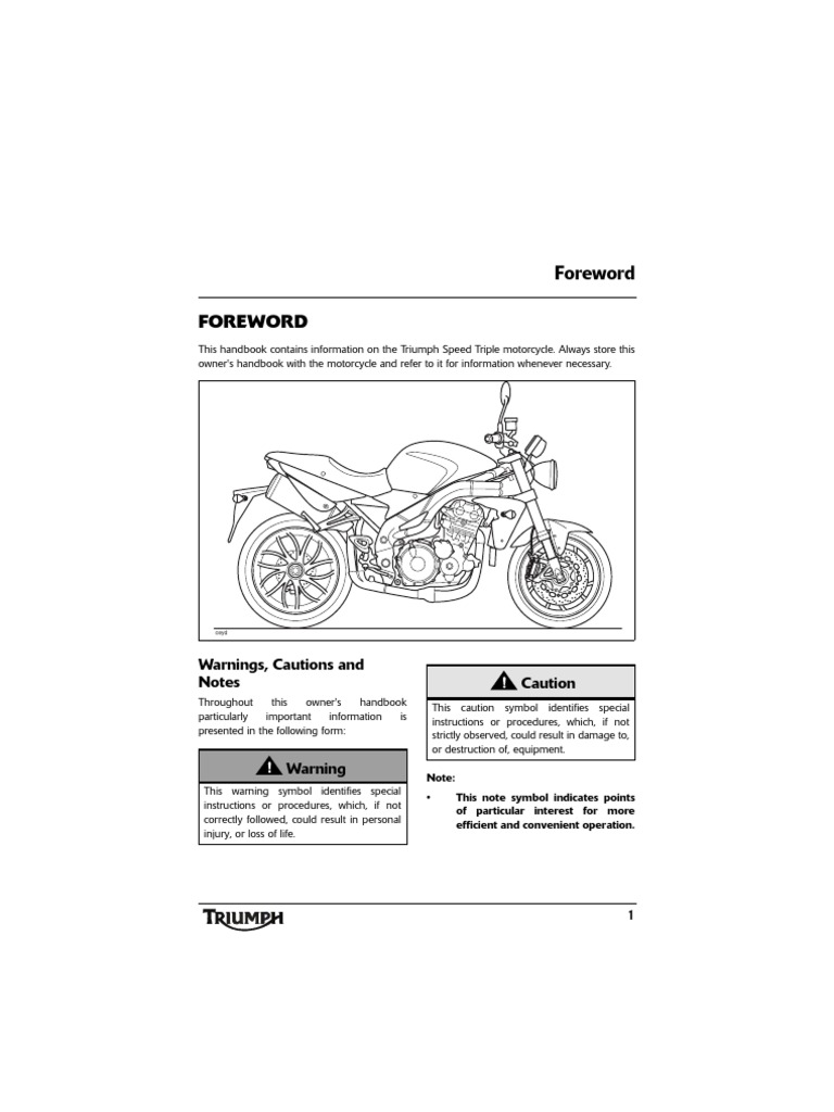 Triumph Speed Triple 1050 Owners Manual- T595NJ-2 _OHB_UK | Motorcycle |  Vehicles