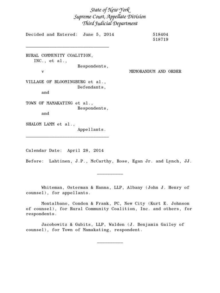 Appellate Division, Third Department, Ruling On Bloomingburg