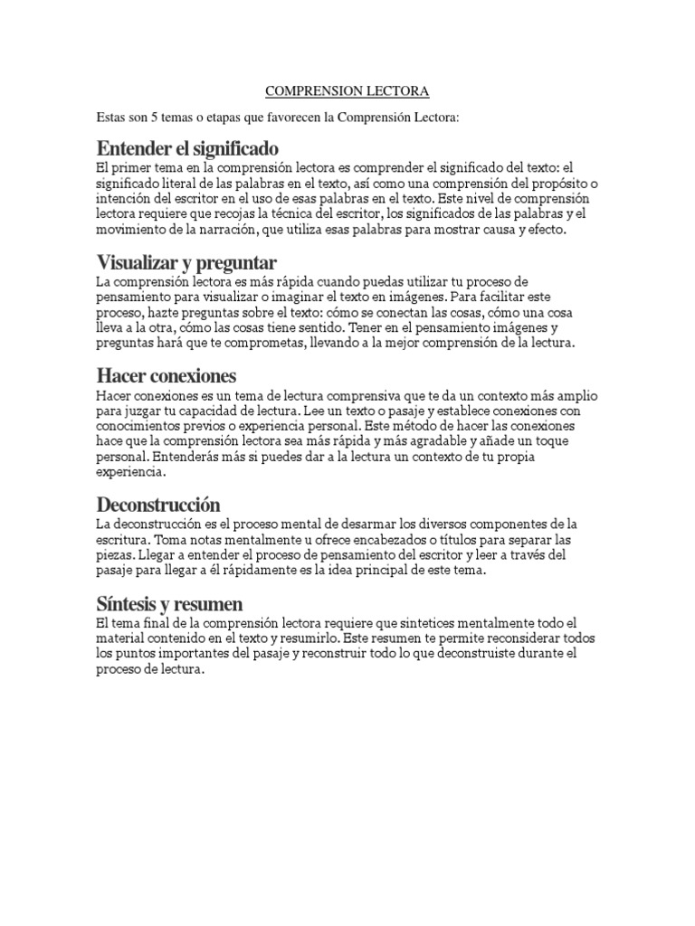 Estrategias para la Comprensión Lectora | PDF | Lectura (proceso ...