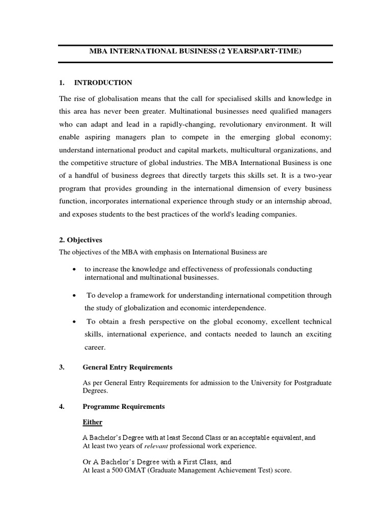 MBA in International Business Overview | PDF | Strategic Management ...