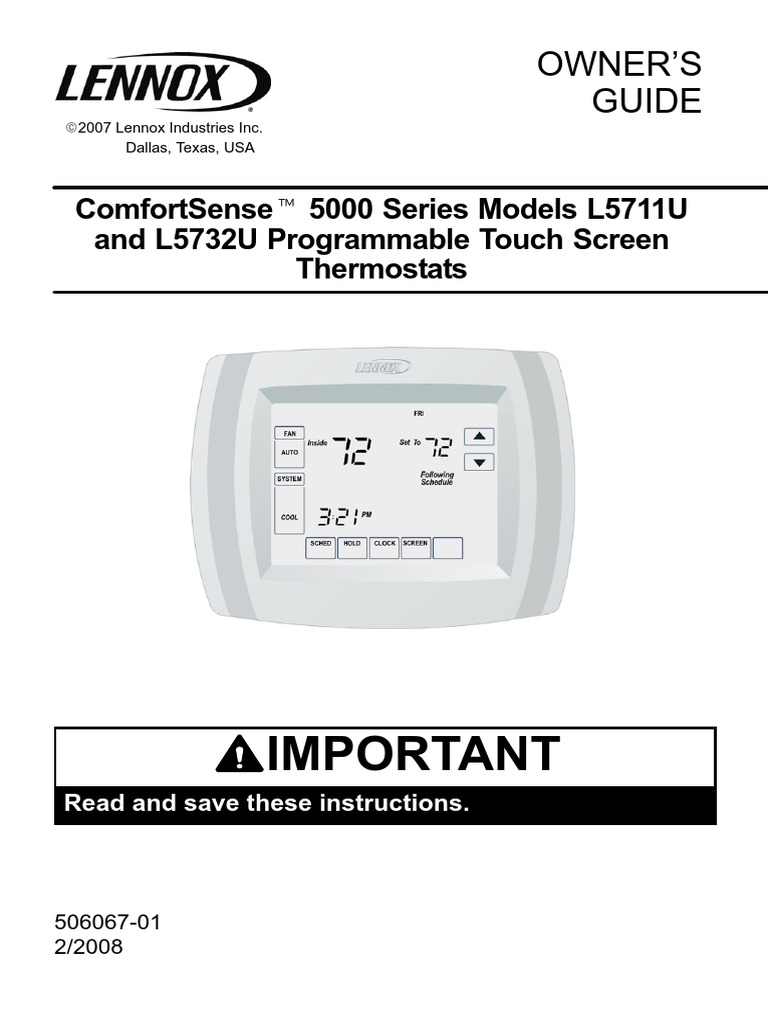 Lennox ComfortSense 5000 Manual | Thermostat | Air Conditioning