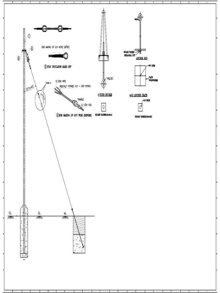 Stay Set Arrangement for 11 Kv 11 Mtr Rs Joist Pole.