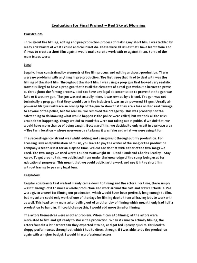 Evaluation For Final Project | PDF | Conversation | Leisure