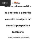 Análise Psicossomática Da Anorexia a Partir Do Conceito de Objeto - Taynara
