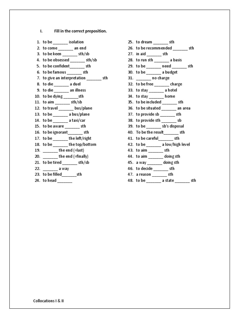 I. Fill in The Correct Preposition | PDF