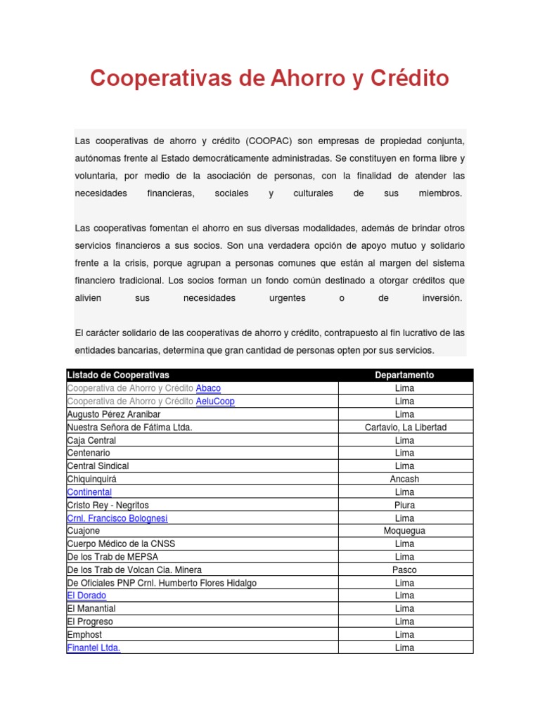 Cooperativas de Ahorro y Crédito | PDF | Lima | Cooperativa