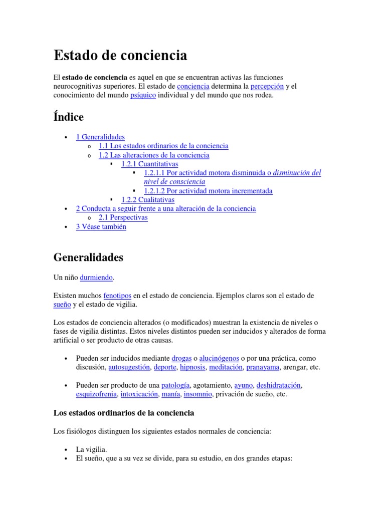 Estado de Conciencia | PDF | Aparición | Conceptos psicologicos