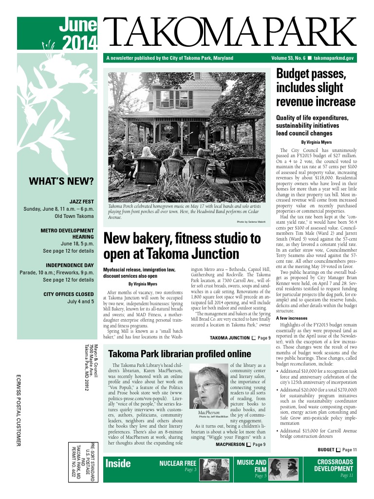 Takoma Park Newsletter June 2014 Nuclear Weapons Leasehold Estate
