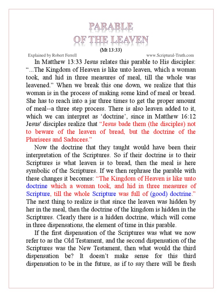Parable of Leaven Gospel Of Matthew Bible