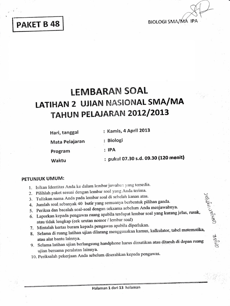 Latihan 2 Un Ipa Biologi Kulon Progo Paket B 48