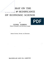 An Essay on the Nature Ftf Significance of Economic Science