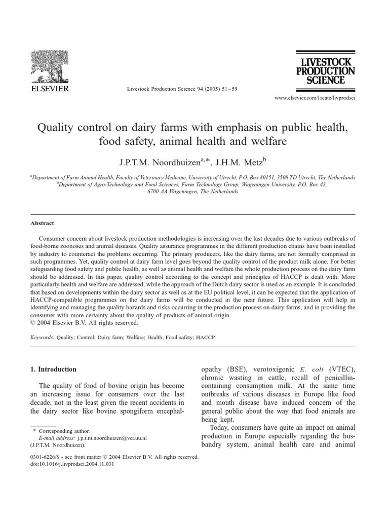 Dairy Farm Quality Control and HACCP | PDF | Animal Welfare | Cattle