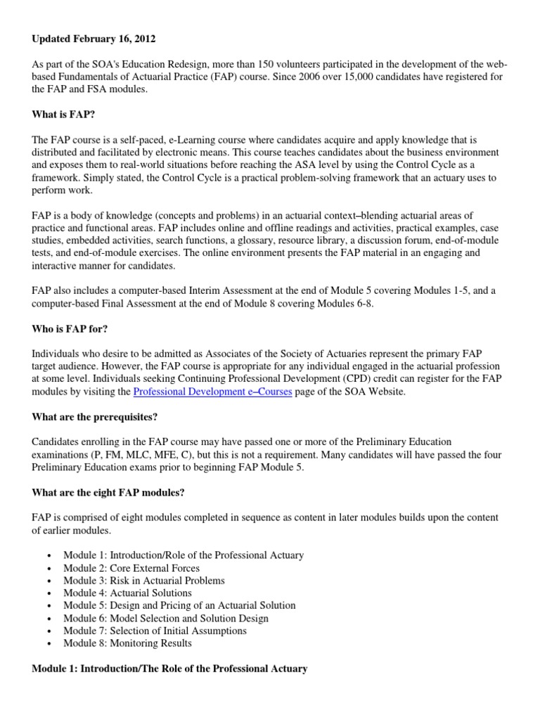 FAP Overview | PDF | Actuary | Computing